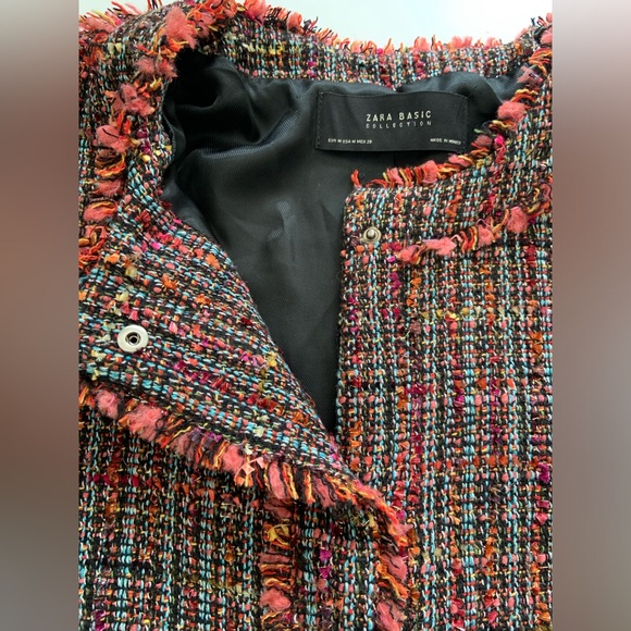 ZARA Tweed Jacket Cardigan Boucle Frayed Boucle M - Picture 4 of 11